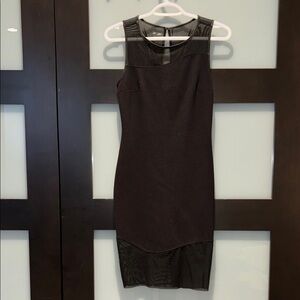 Black Sleeveless Mesh-Accent Bodycon Dress